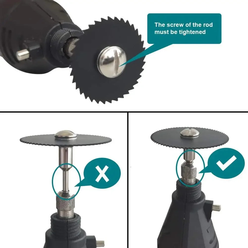 Lame per sega per trapano rotante da 6 pezzi, lame da taglio per ruota a disco per sega in acciaio con mandrino a codolo cilindrico da 1/8 "per utensile rotante per trapani Dremel