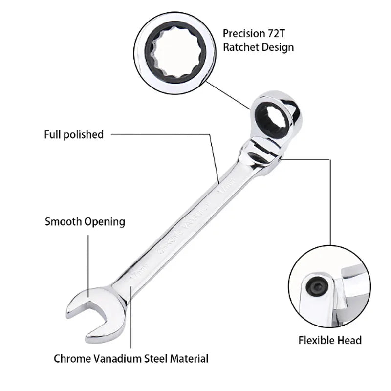 Chiave a cricchetto con testa viva, chiave aperta rapida a doppio scopo, strumento hardware, chiave a risparmio di forza, riparazione domestica, strumento manuale