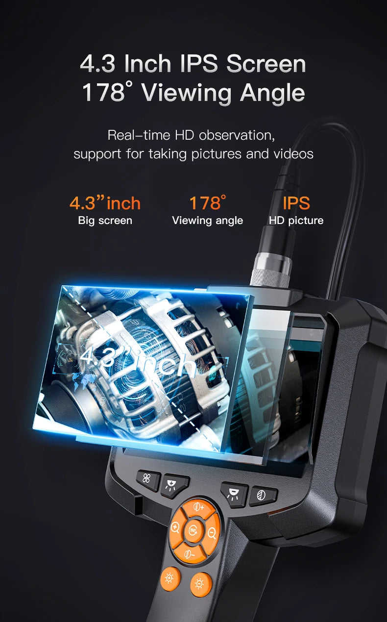 Telecamera per endoscopio industriale 4.3 "Singola doppia lente HD 1080P Periscopio per ispezione auto IP67 Telecamera per fognature impermeabile con LED