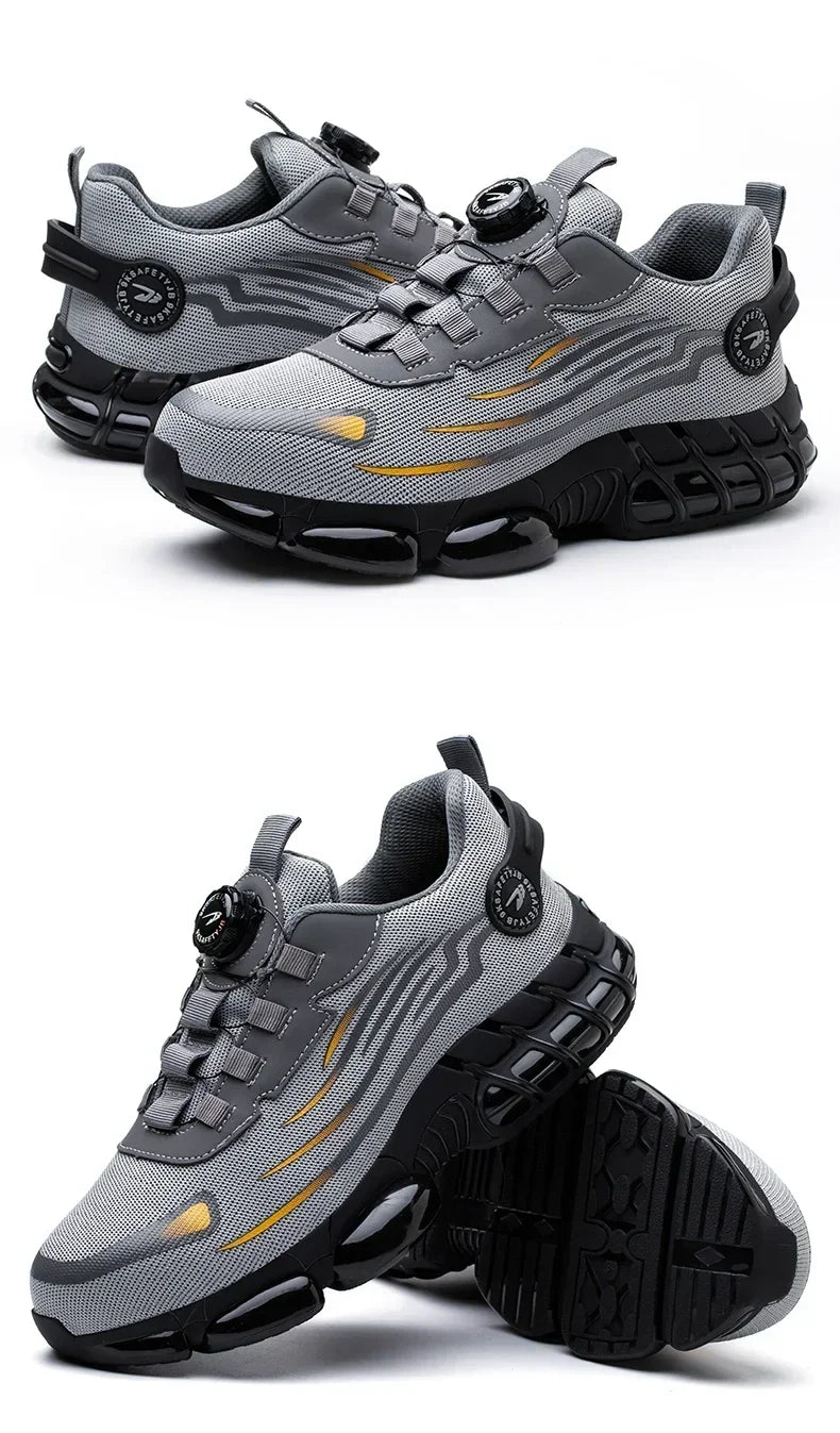 Pulsante rotante Nuove scarpe antinfortunistiche da uomo Scarpe da lavoro anti-smash anti-puntura Scarpe sportive da uomo di moda Stivali protettivi di sicurezza da uomo