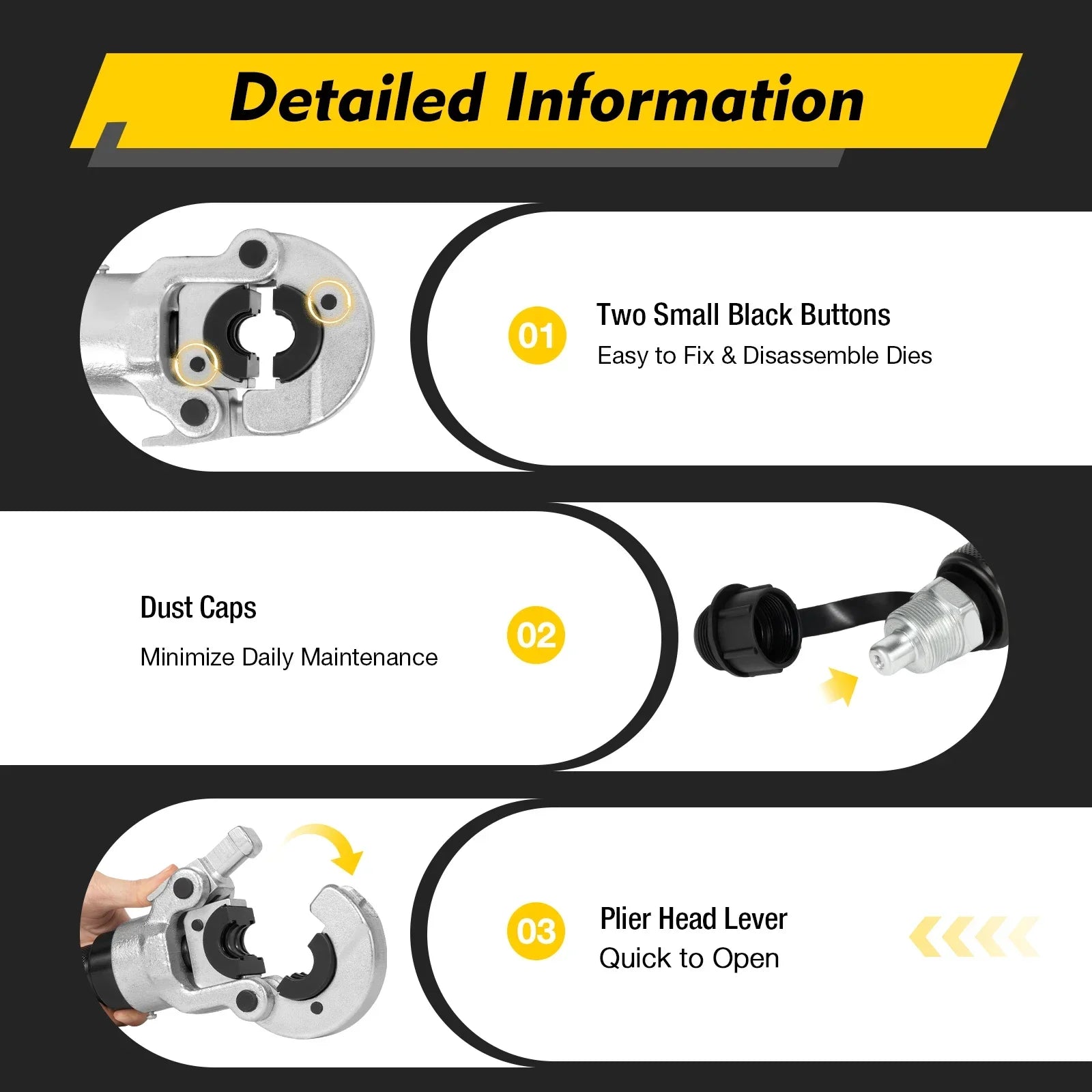 Set di strumenti di crimpatura idraulici 6T con 9 matrici, 360 °   Testa girevole, pompa manuale per tubi in rame, alluminio, PEX