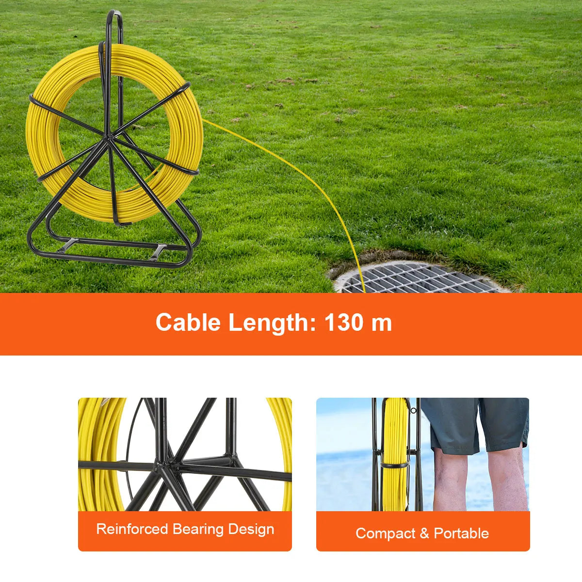 100/130m Elettricista Filo Filettatrice Cavo In Fibra di vetro Asta di marcia Pesce Nastro Rodder Cavo Sbloccatore Leader 6mm