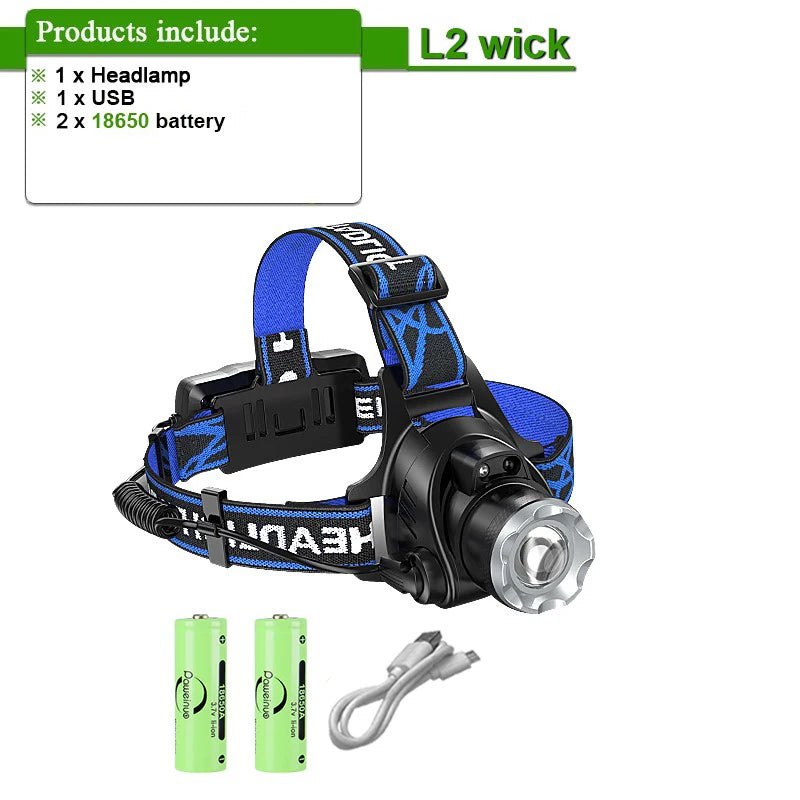 1000000 LM Lampada frontale più potente 18650 Torcia frontale ricaricabile ad alta potenza LED Torcia frontale da pesca Lanterna frontale professionale