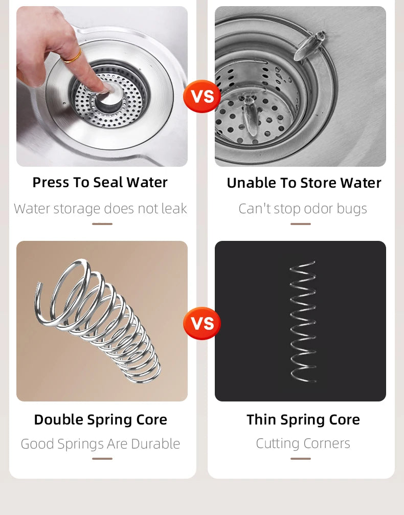 Lavello da cucina filtro di scarico tappo per lavello Pop-Up in acciaio inossidabile tappo per lavello Anti-intasamento cestello per alimenti filtro per odori tappo per lavello