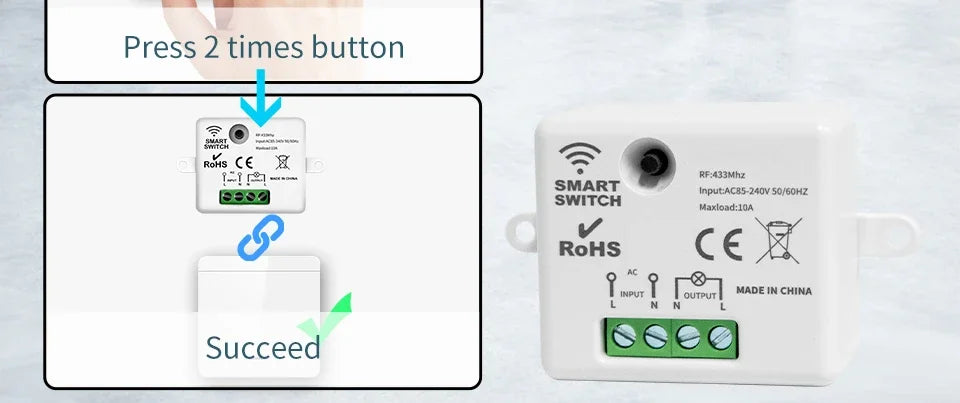 Ricevitore relè TNCE RF433, interruttore della luce wireless Mini telecomando 433 Mhz, interruttore trasmettitore da parete 1/2/3Gang, ventilatore lampada a LED intelligente