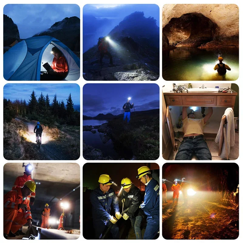 POCKETMAN Lampada frontale 7LED ad alta potenza Lampada frontale ricaricabile USB super luminosa Lampada frontale impermeabile per esterni Torcia frontale