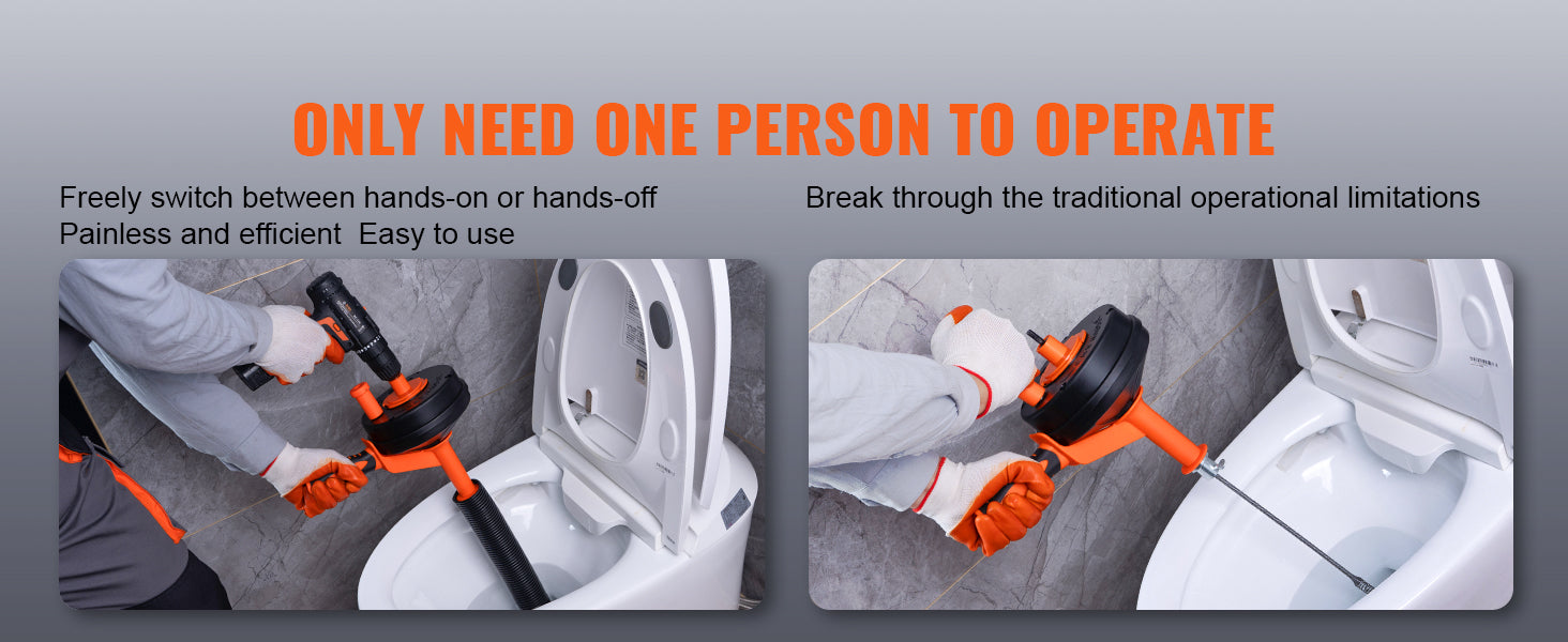 SucceBuy Coclea di scarico 25Ft Serpente idraulico con alimentazione manuale con attacco per trapano Dispositivo di rimozione intasamento di scarico Draga per tubi fognari per WC per la casa