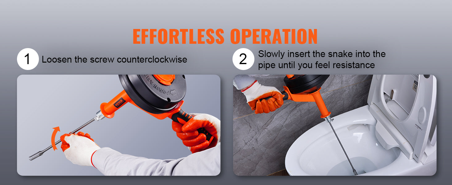 SucceBuy Coclea di scarico 25Ft Serpente idraulico con alimentazione manuale con attacco per trapano Dispositivo di rimozione intasamento di scarico Draga per tubi fognari per WC per la casa