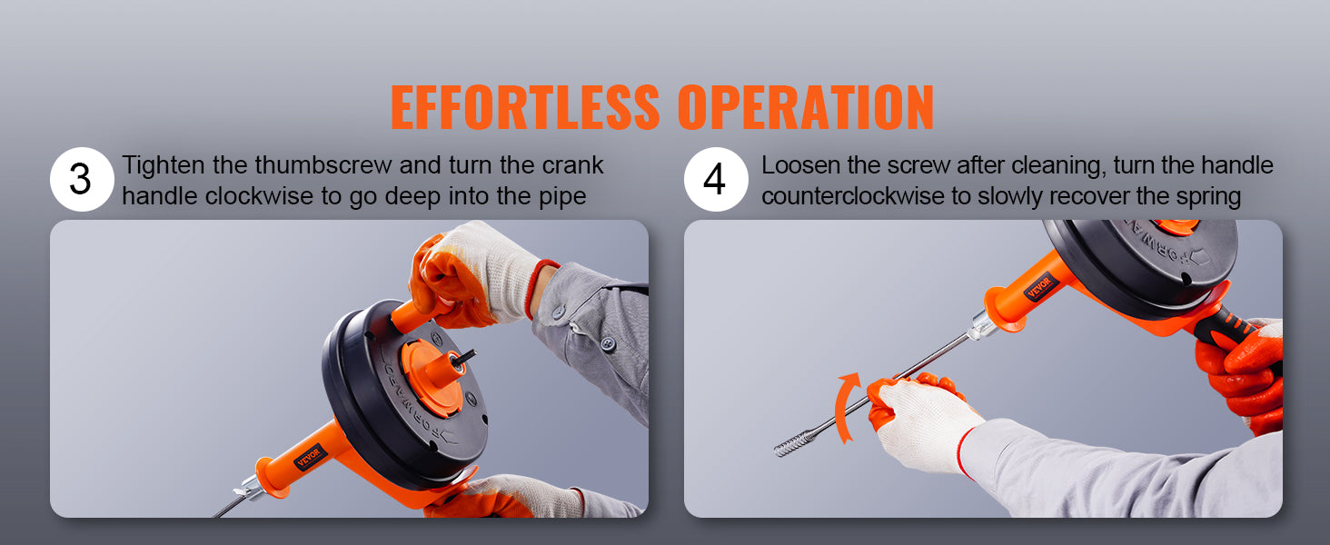 SucceBuy Coclea di scarico 25Ft Serpente idraulico con alimentazione manuale con attacco per trapano Dispositivo di rimozione intasamento di scarico Draga per tubi fognari per WC per la casa