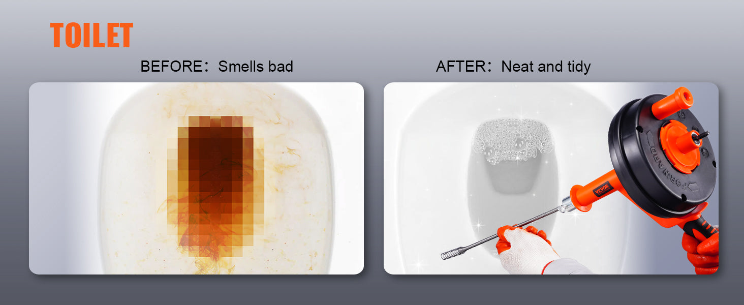 SucceBuy Coclea di scarico 25Ft Serpente idraulico con alimentazione manuale con attacco per trapano Dispositivo di rimozione intasamento di scarico Draga per tubi fognari per WC per la casa