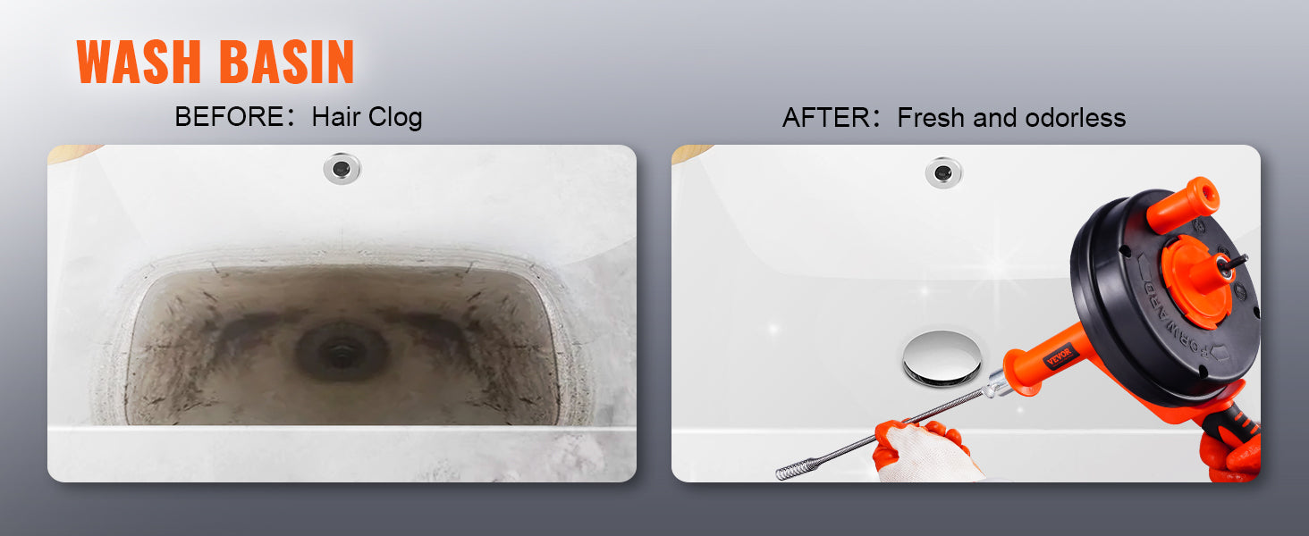 SucceBuy Coclea di scarico 25Ft Serpente idraulico con alimentazione manuale con attacco per trapano Dispositivo di rimozione intasamento di scarico Draga per tubi fognari per WC per la casa