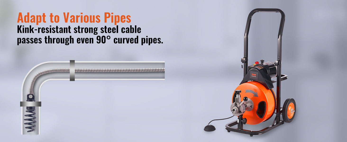 SucceBuy Pulitore di Scarico 50FT/75FT/100FT Fogna Coclea Tubo Sbloccatore Macchina di Pulizia Lavelli Wc Stantuffo Attrezzature di Dragaggio Casa