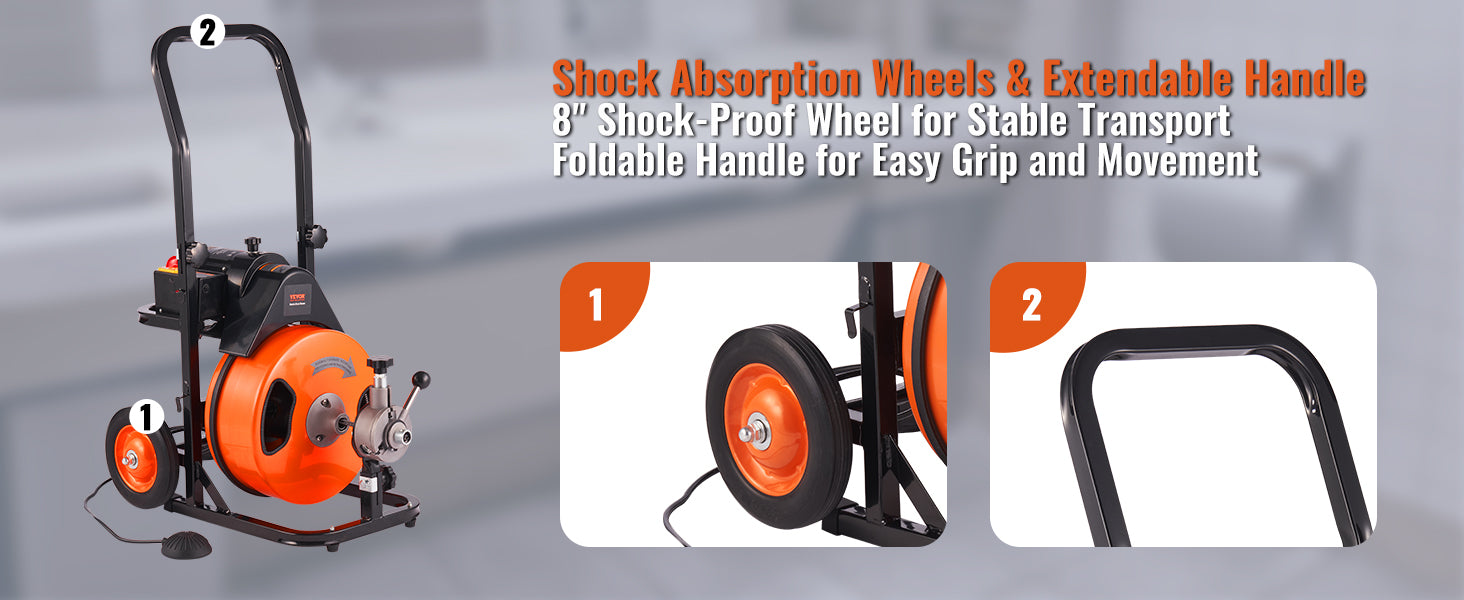 SucceBuy Pulitore di Scarico 50FT/75FT/100FT Fogna Coclea Tubo Sbloccatore Macchina di Pulizia Lavelli Wc Stantuffo Attrezzature di Dragaggio Casa