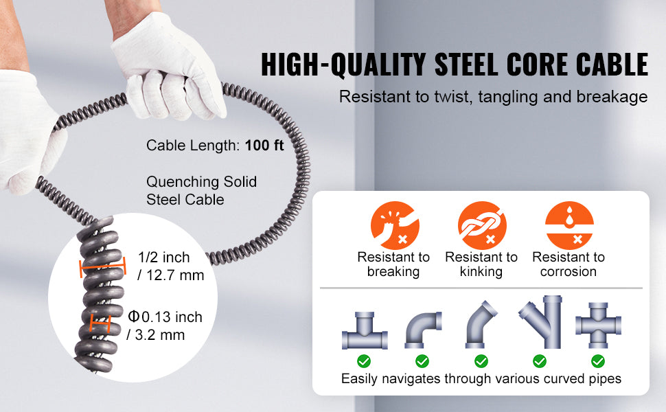 SucceBuy Macchina per la pulizia degli scarichi 100FT Alimentazione automatica Fogna Serpente Coclea con ruote 550W/370W Macchina per la pulizia degli scarichi portatile per tubi