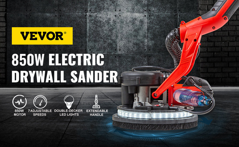 SucceBuy Levigatrice per cartongesso 850W Velocità variabile 800-1750 RPM Levigatrice elettrica per cartongesso Levigatrice pieghevole con manico per telescopio