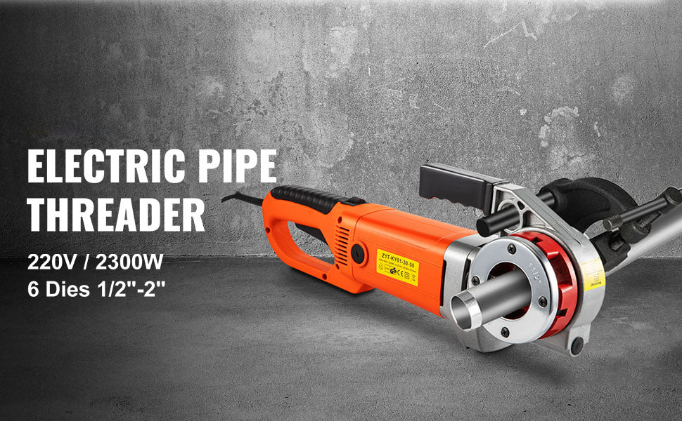 SucceBuy 2300W Infila tubi elettrici Palmare per uso domestico Macchina per manicotti per tubi in ferro zincato Strumento di filettatura industriale con 6 matrici
