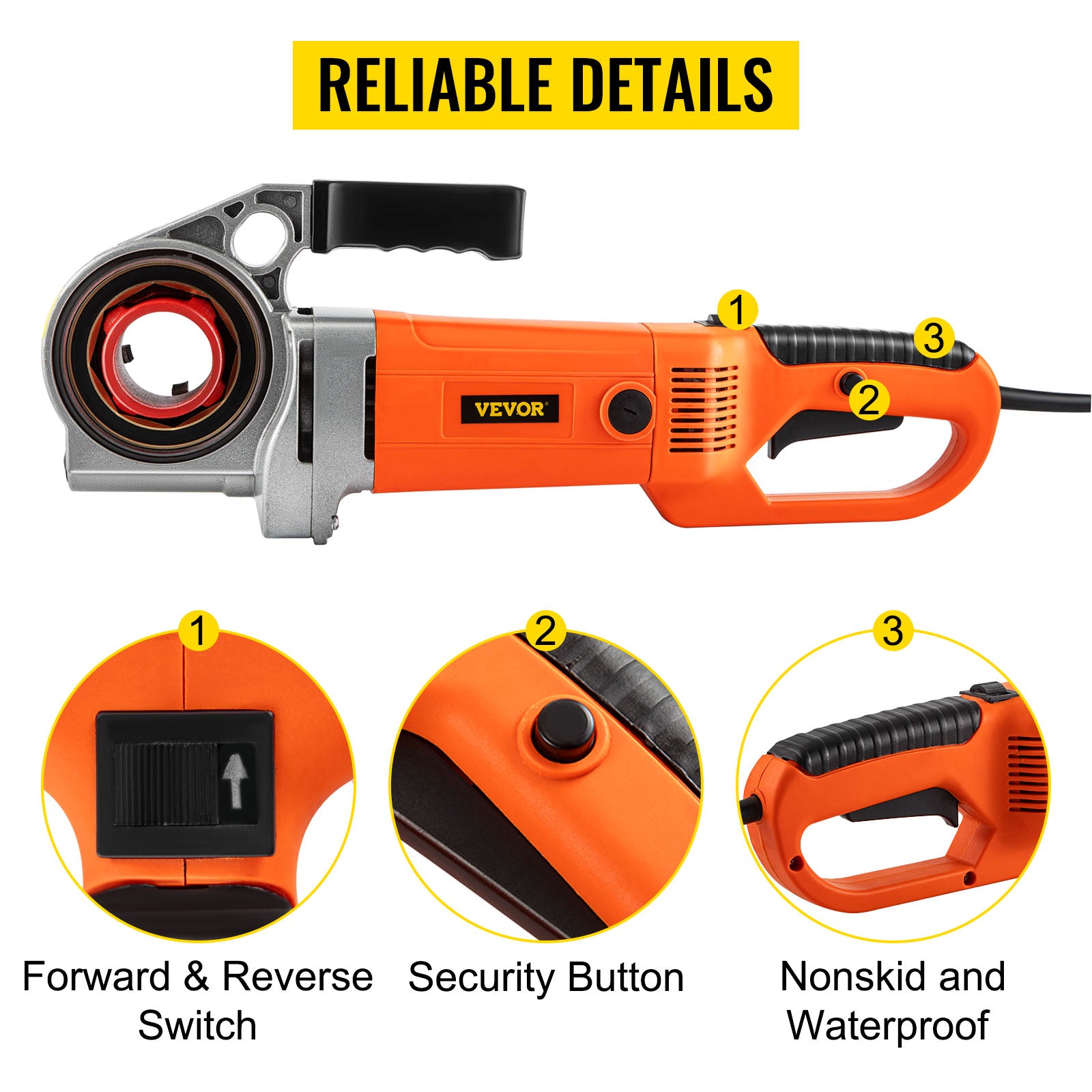 SucceBuy 2300W Infila tubi elettrici Palmare per uso domestico Macchina per manicotti per tubi in ferro zincato Strumento di filettatura industriale con 6 matrici