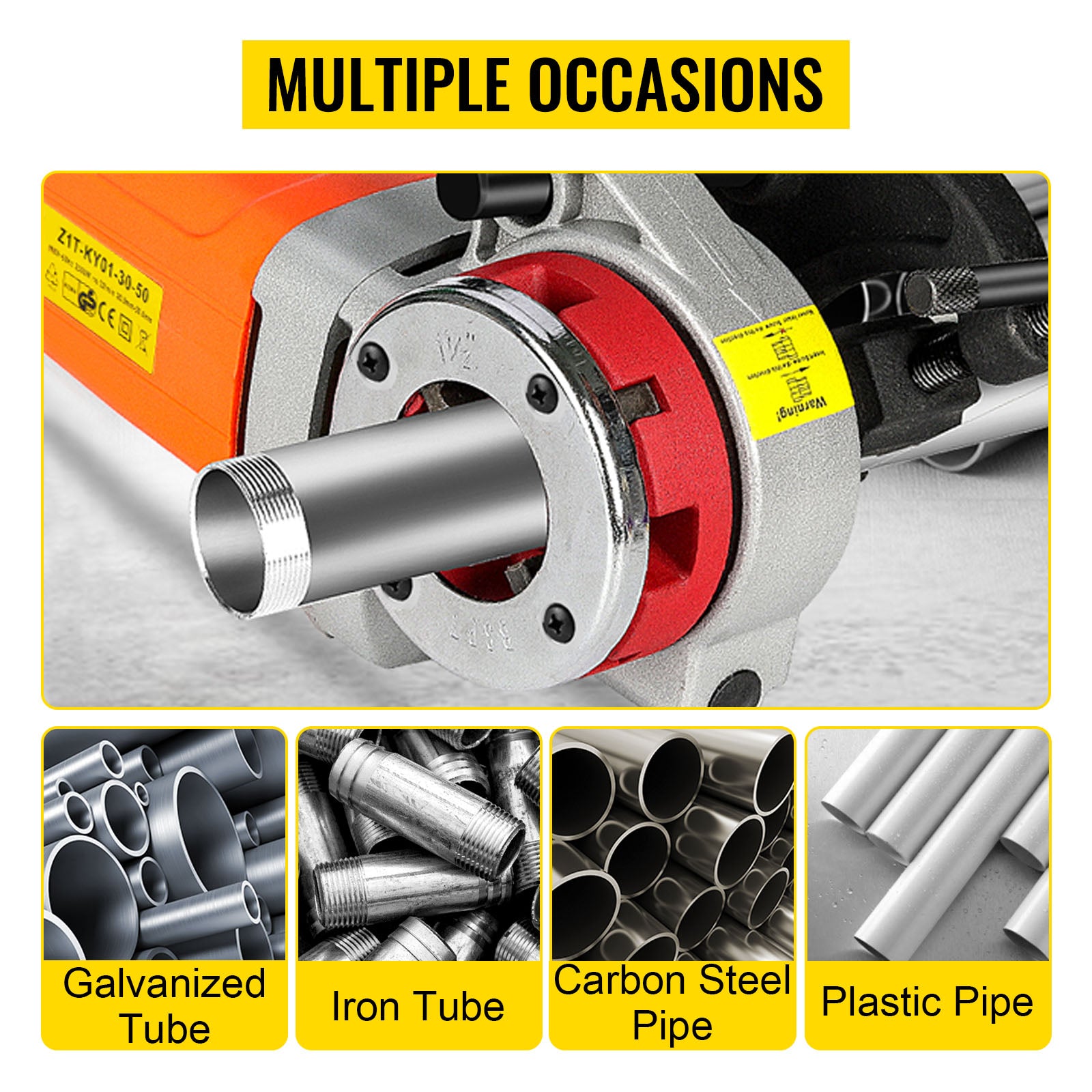 SucceBuy 2300W Infila tubi elettrici Palmare per uso domestico Macchina per manicotti per tubi in ferro zincato Strumento di filettatura industriale con 6 matrici
