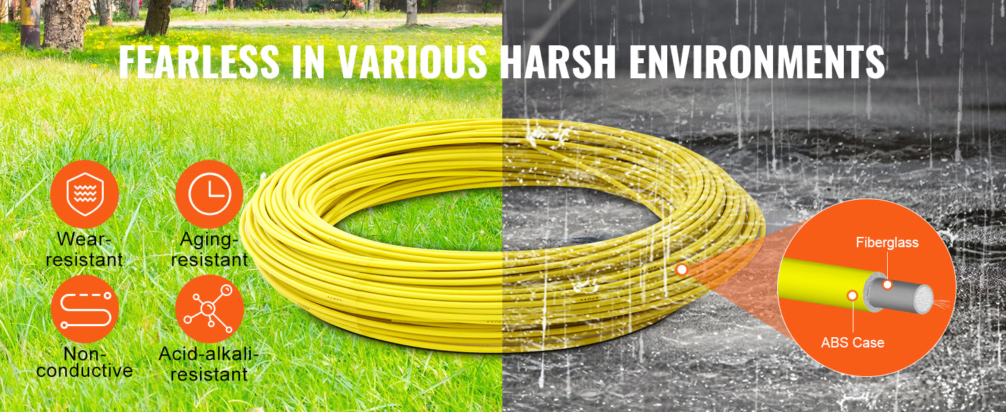 SucceBuy Nastro per pesci in fibra di vetro 425/492/600/656 piedi Condotto Rodder Fishtape Estrattore di filo Strumenti da pesca per pareti e condotti elettrici