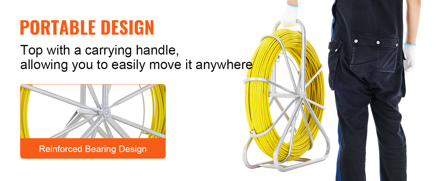 SucceBuy Nastro per pesci in fibra di vetro 425/492/600/656 piedi Condotto Rodder Fishtape Estrattore di filo Strumenti da pesca per pareti e condotti elettrici