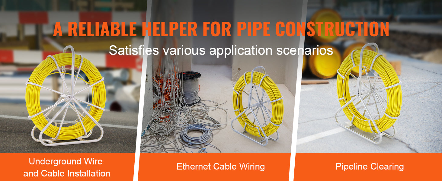 SucceBuy Nastro per pesci in fibra di vetro 425/492/600/656 piedi Condotto Rodder Fishtape Estrattore di filo Strumenti da pesca per pareti e condotti elettrici