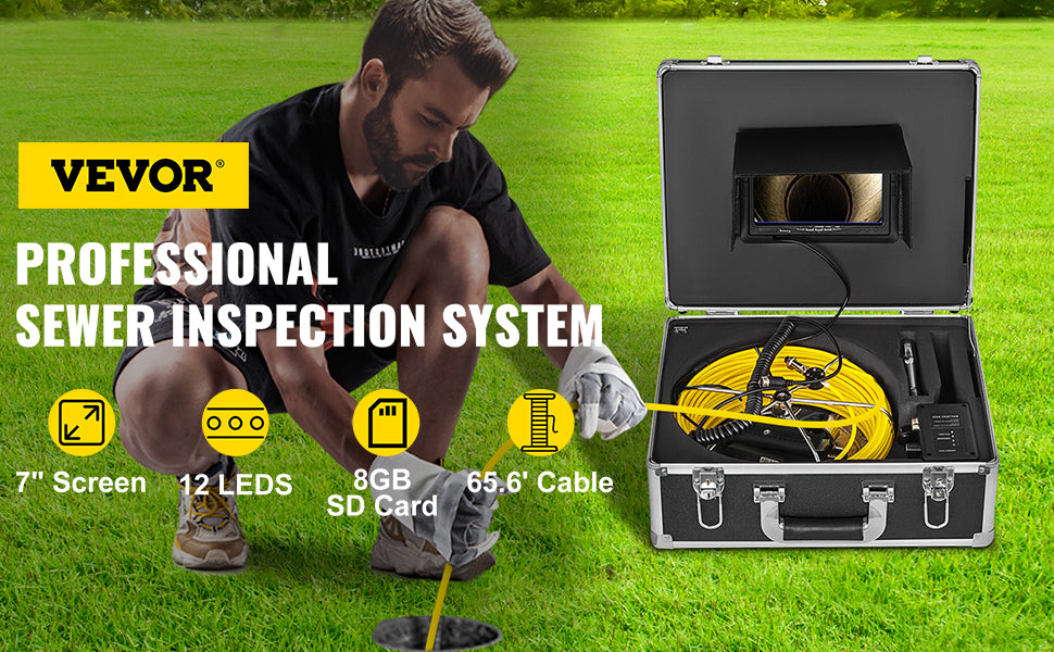 SucceBuy Videocamera per ispezione tubi Funzione di registrazione DVR Monitor da 7/9 pollici 20/30/50M IP68 Endoscopio industriale per condotte fognarie