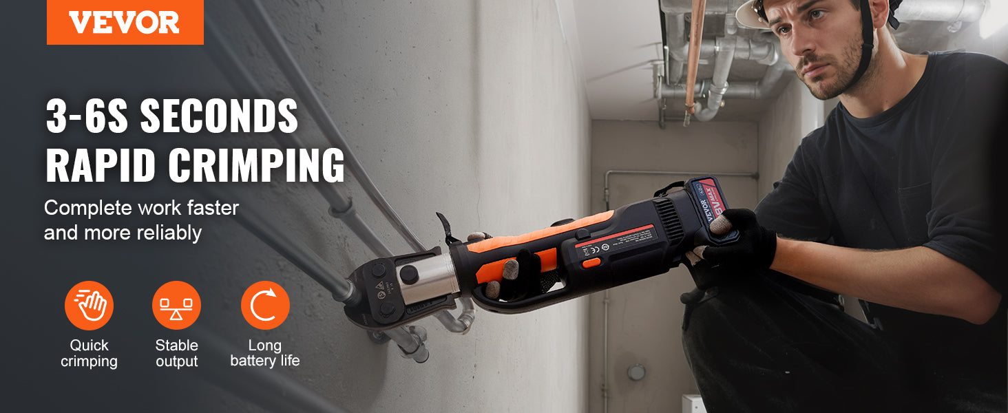 VEVOR Strumenti per crimpare tubi Raccordi per tubi in rame Piegatrice Kit di strumenti per pressatura idraulica V15 V22 V28 ganasce con 2 batterie 20V 4.0Ah