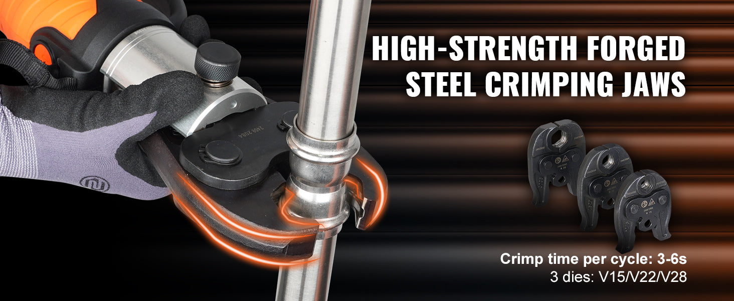 VEVOR Strumenti per crimpare tubi Raccordi per tubi in rame Piegatrice Kit di strumenti per pressatura idraulica V15 V22 V28 ganasce con 2 batterie 20V 4.0Ah