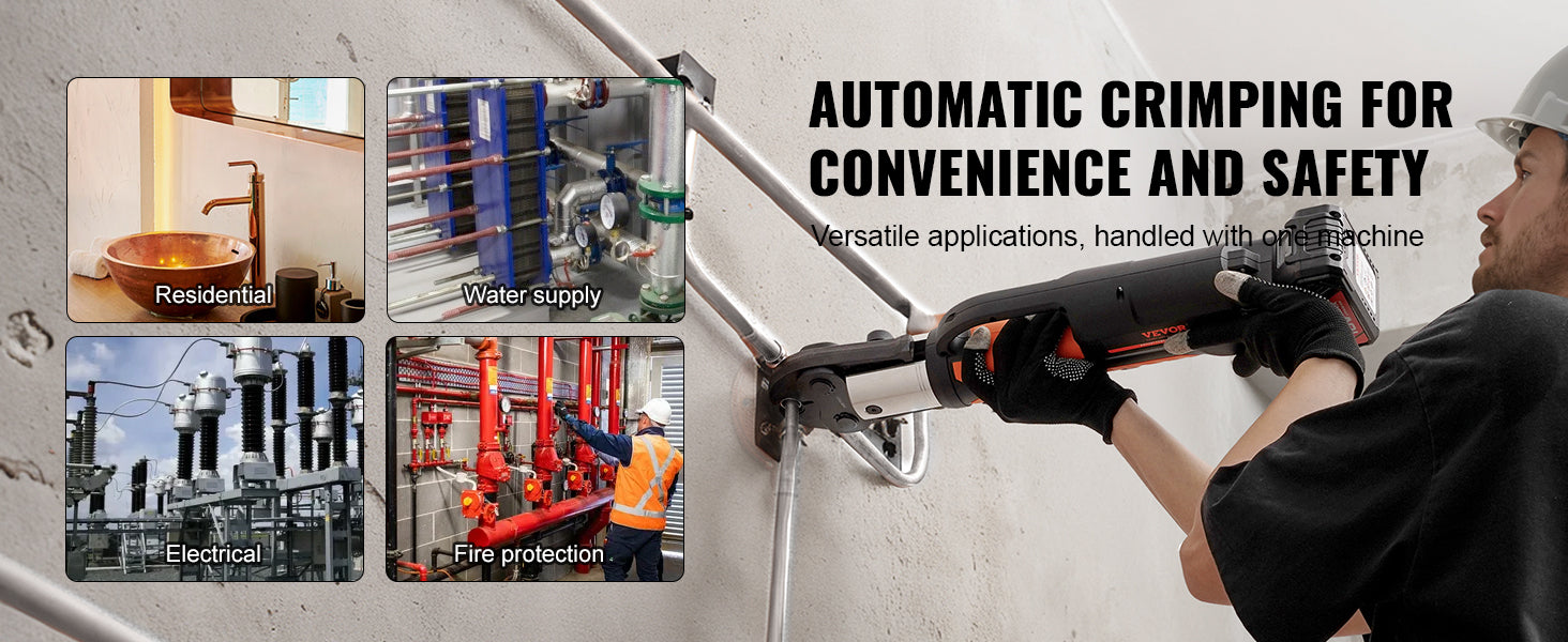 VEVOR Strumenti per crimpare tubi Raccordi per tubi in rame Piegatrice Kit di strumenti per pressatura idraulica V15 V22 V28 ganasce con 2 batterie 20V 4.0Ah